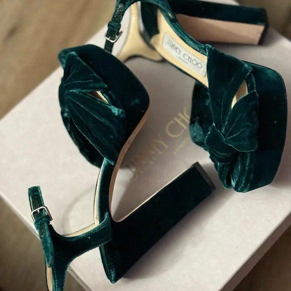 Jimmy Choo “Heloise” - Green Velvet Women's Heels - Picture 3 of 6